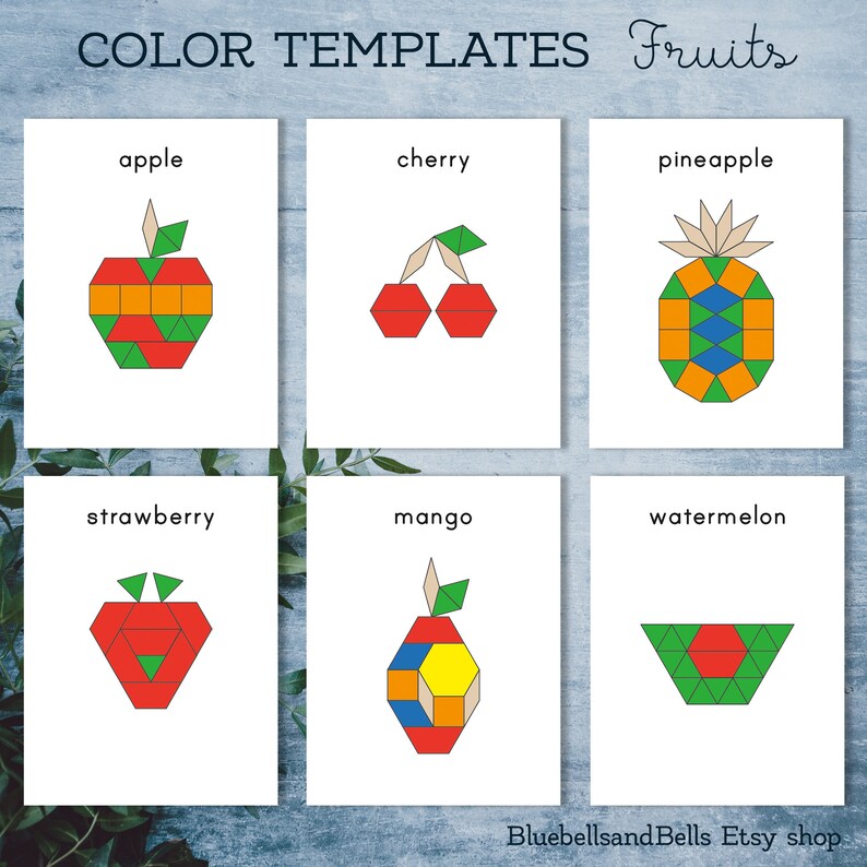 Fruits Pattern Blocks Templates. Toddler Shape Matching - Etsy