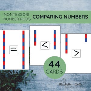Montessori Number Rods Comparing Numbers Task Cards.