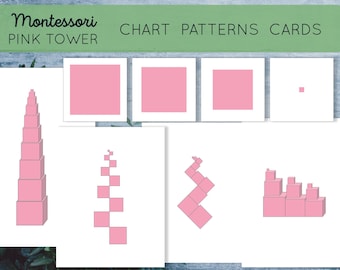 Pink tower printable patterns, matching cards and chart. Montessori toddler, preschool and kindergarten sensorial extension activity.