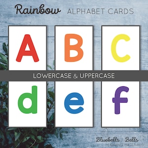 Alphabetkarten. Regenbogen Buchstaben Karten zum Ausdrucken. Kleinkind und Vorschul ABC Aktivität.