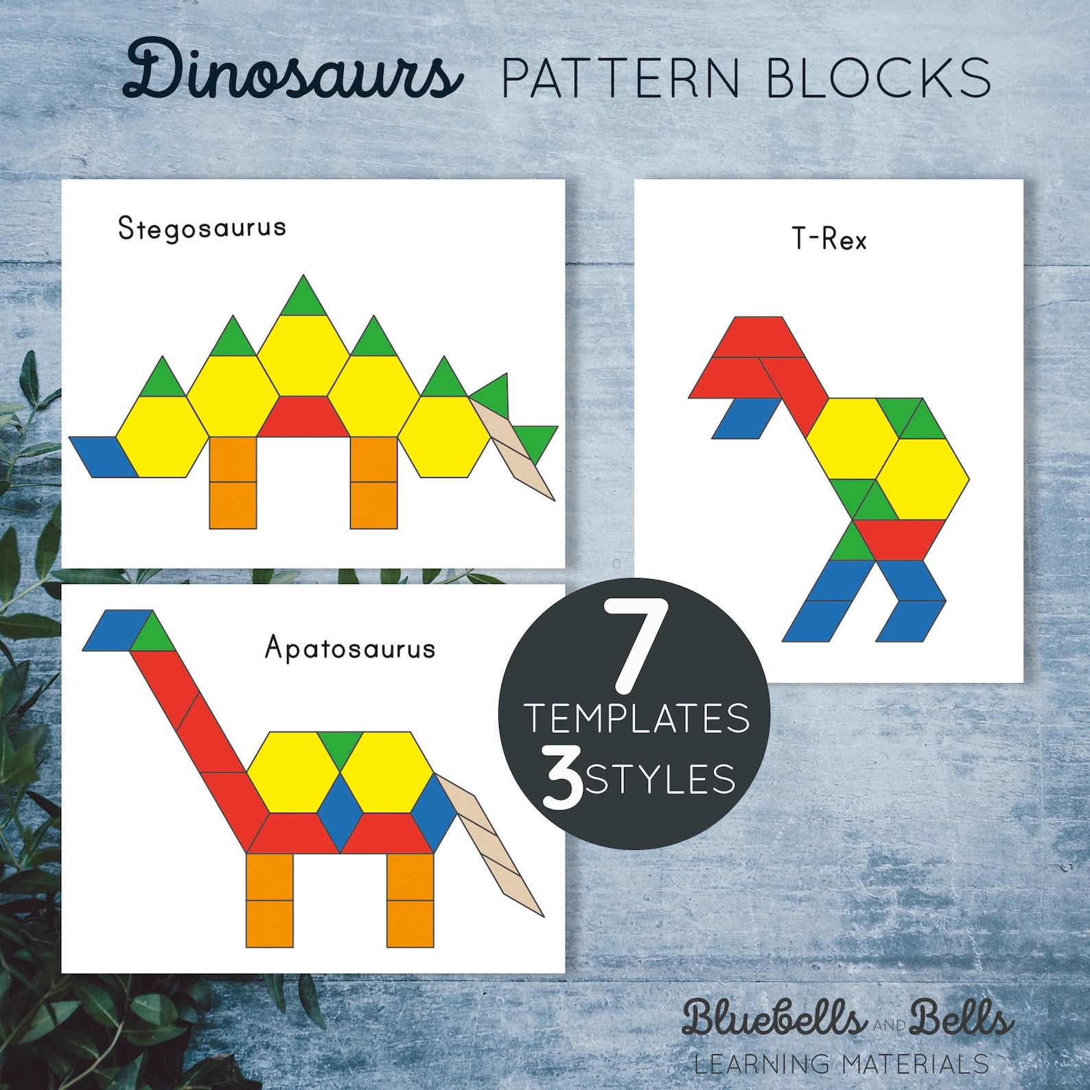 Dinosaur Pattern Blocks Printable Templates. Preschool and Kindergarten ...