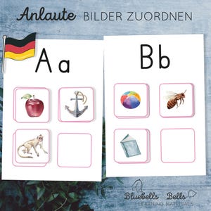 Material anlaute Montessori Vorschule. Alphabet Kindergarten druckbare Arbeitsblätter.