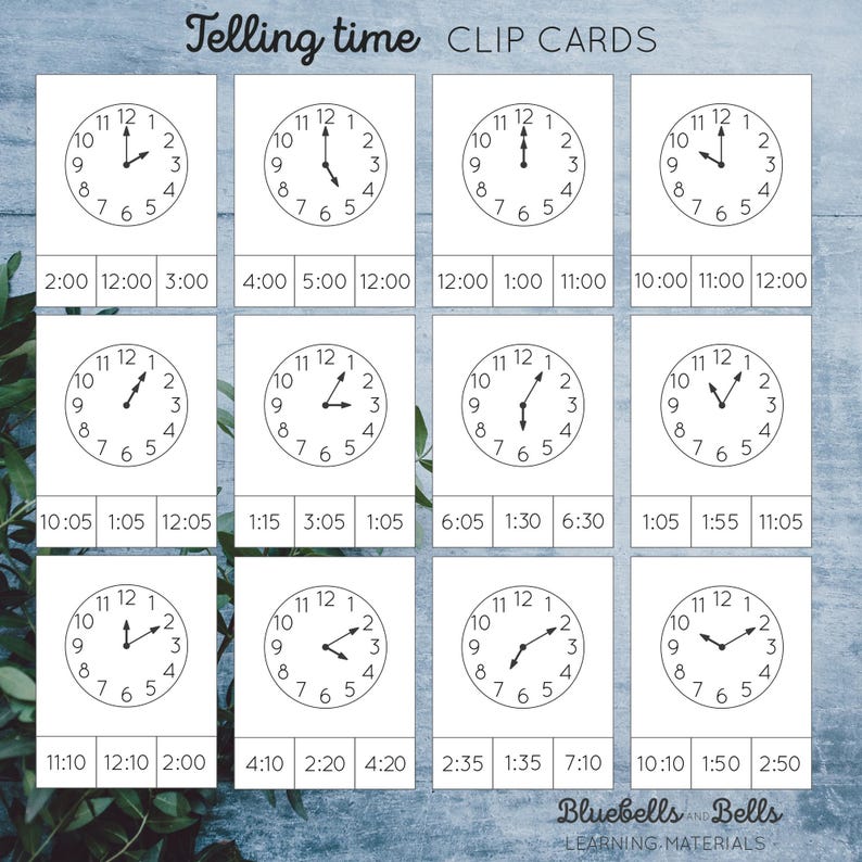 Telling Time Worksheets Clip Cards. Clock Printable Activities. - Etsy