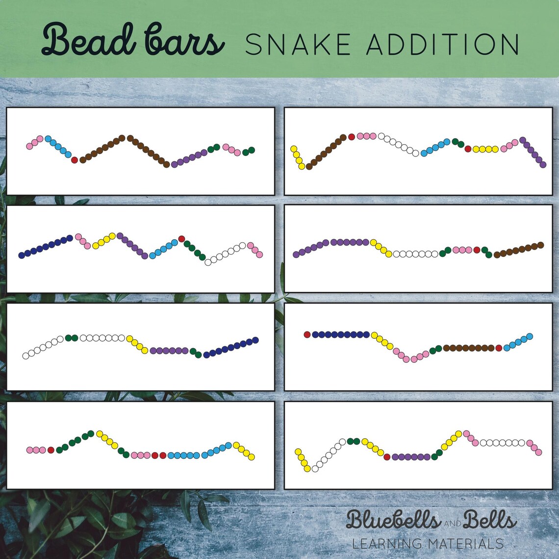 Montessori Beads Snake Addition Cards. Kindergarten and 1st Grade Math ...