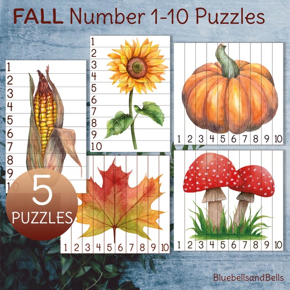 preschool fall printable number sequence 1 10 puzzles etsy