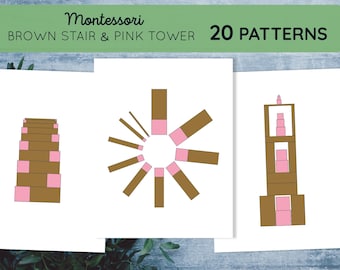 Montessori Pink tower Brown stair pattern cards printable. Sensorial extension activity.