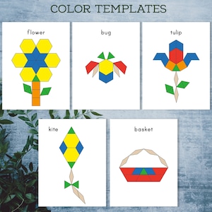 Spring pattern blocks templates. Spring printable preschool and kindergarten activity. image 3