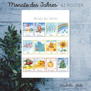 Monate des Jahres Bildkarten und Poster. Kindergarten und Vorschule druckbare Lernkarten. image 4