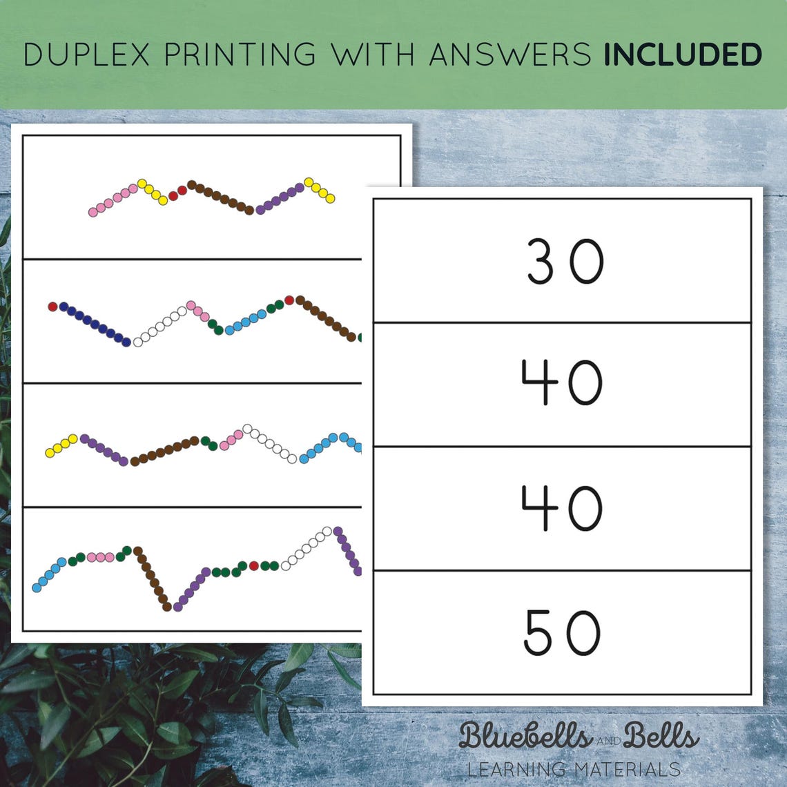 Montessori Beads Snake Addition Cards. Kindergarten and 1st Grade Math ...
