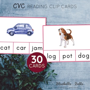 Cartes de lecture imprimables Montessori à clip. Activité de lecture de mots CVC de la série rose pour le préscolaire et la maternelle.