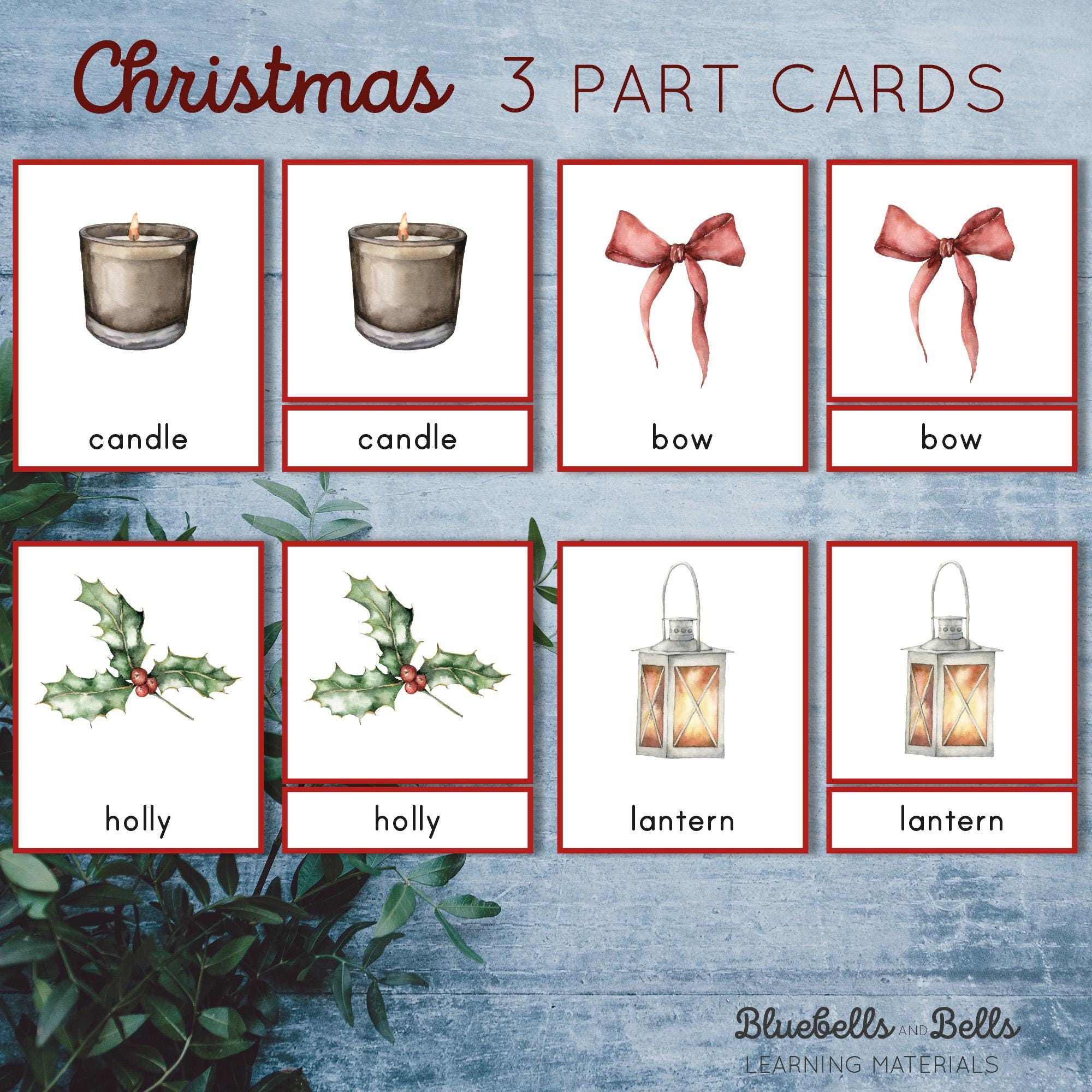 Christmas Montessori Printable 3 Part Cards. Christmas Word Cards for ...