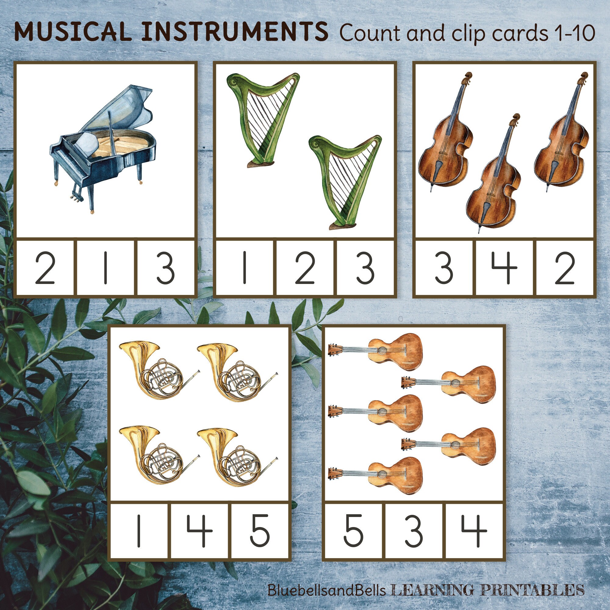 Proper Instrument Counting Preschool Count and Clip Cards Musical Instruments. Math Printable ...