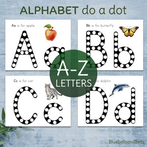 Haz un alfabeto imprimible con puntos. Hojas de trabajo de la letra de la semana. Niño Montessori imprimible.