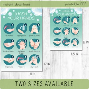 Hand washing steps poster. Classroom printable wall art. Playroom educational poster. image 3