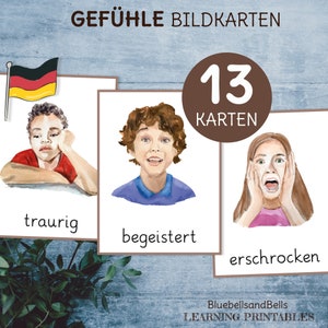 Gefühle Lernkarten. Cartes d'images émouvantes.