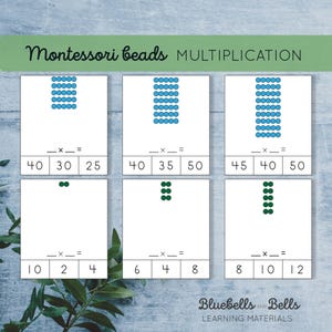Barras de contas Montessori Matrizes de multiplicação Cartões de clipe