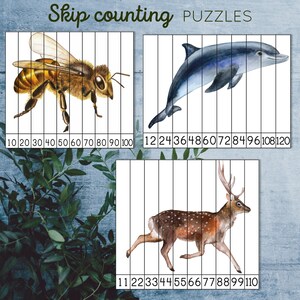 Skip counting puzzles numbers 2-12. Montessori math printable. image 4