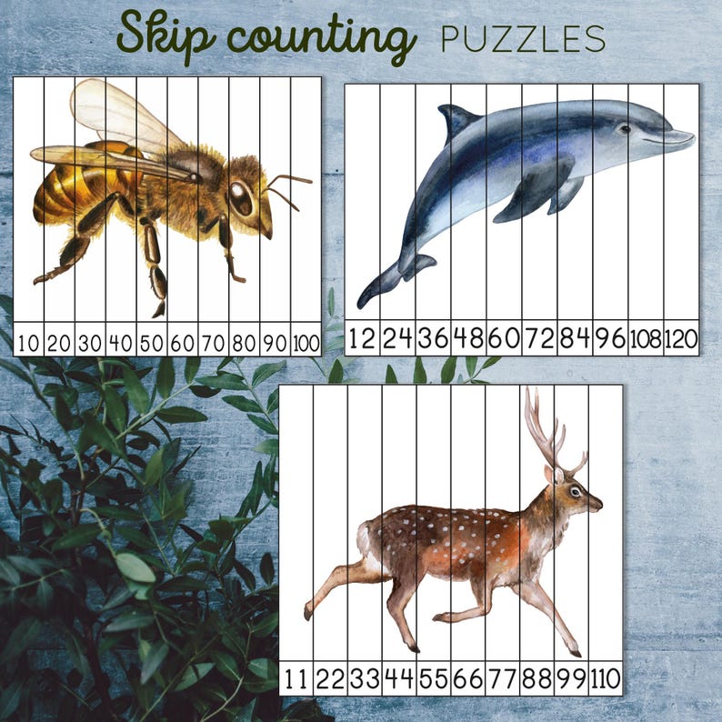 Skip counting puzzles numbers 2-12. Montessori math printable. image 4