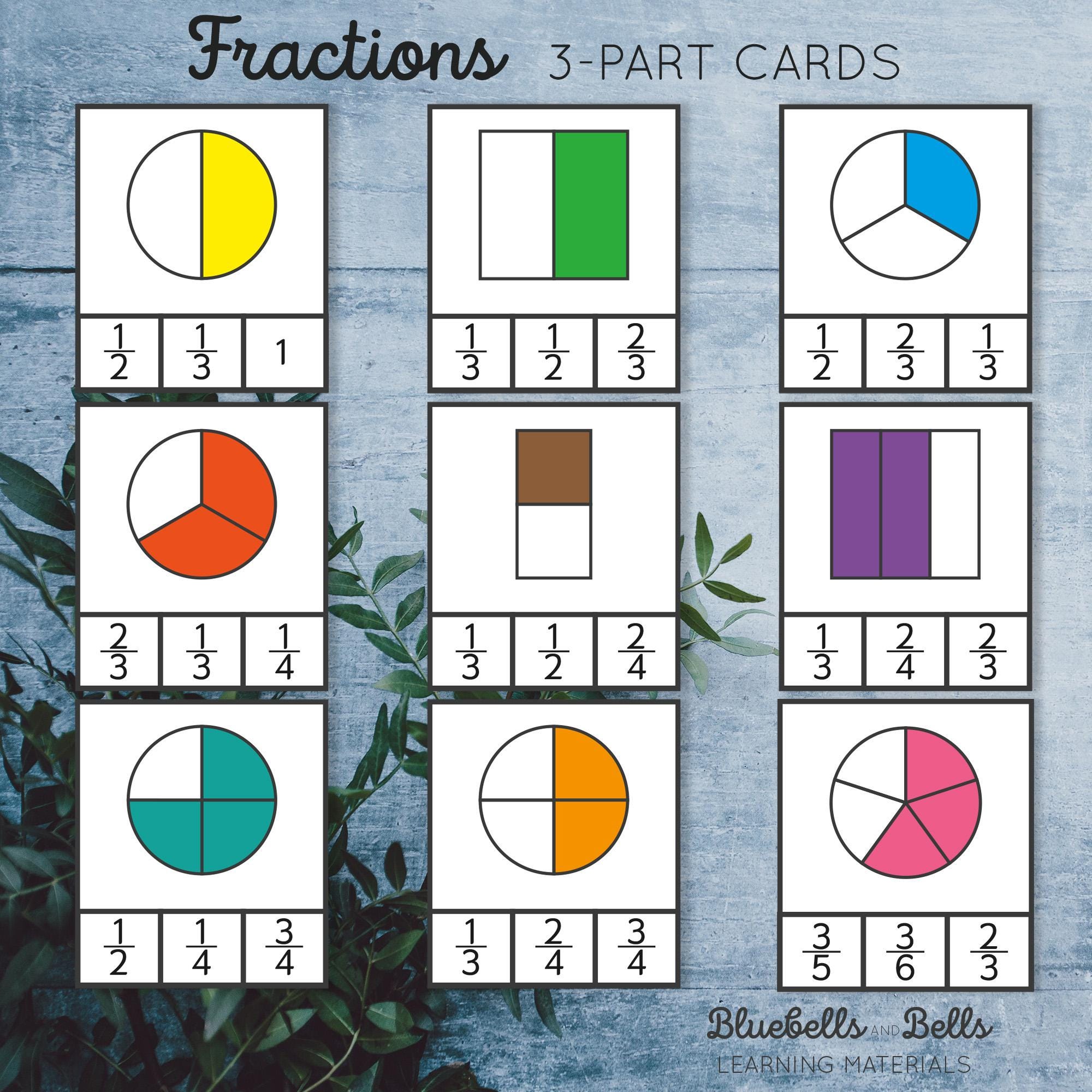 Fractions Preschool and Kindergarten Activities 1-6. Montessori 3-part ...