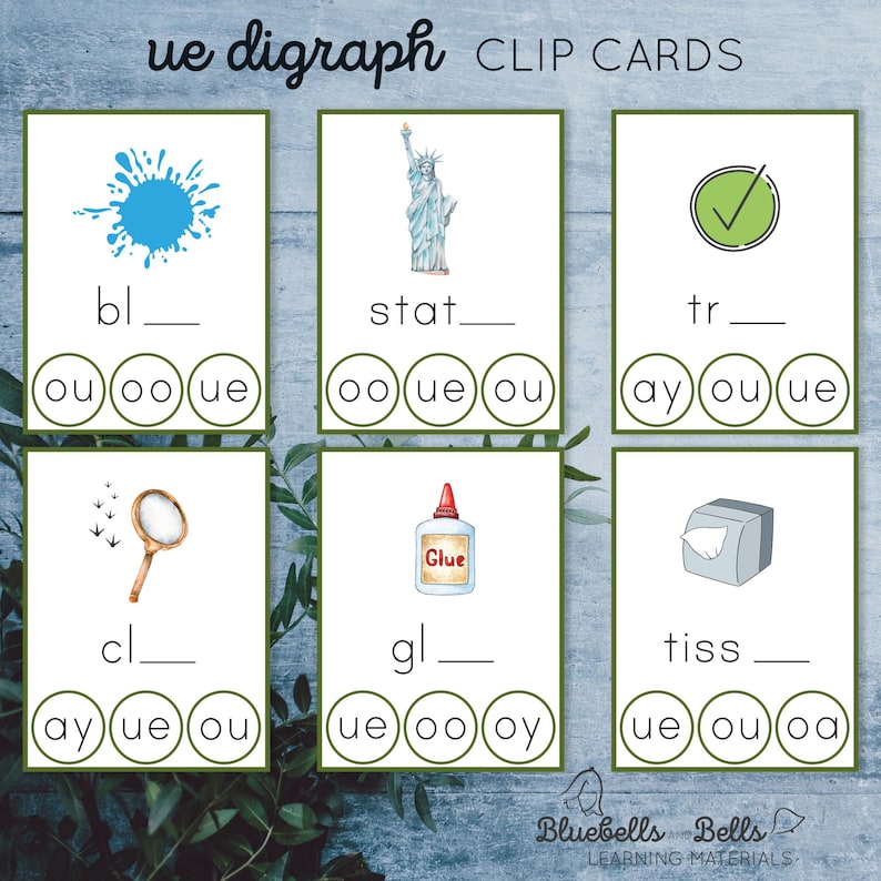 U Digraph Vowel Digraph Clip Cards - Etsy