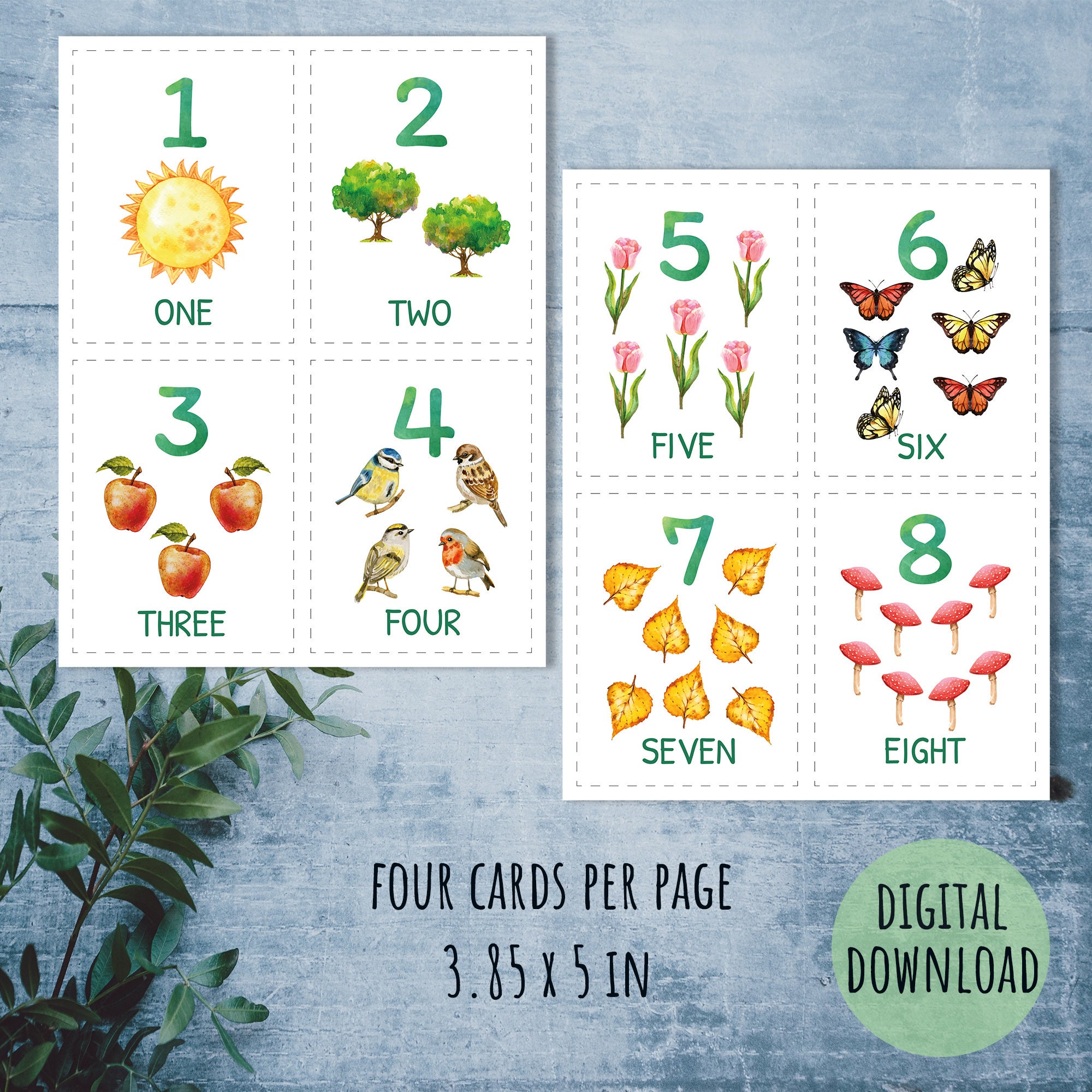 Nature number cards 110. Counting cards toddler. Printable Etsy