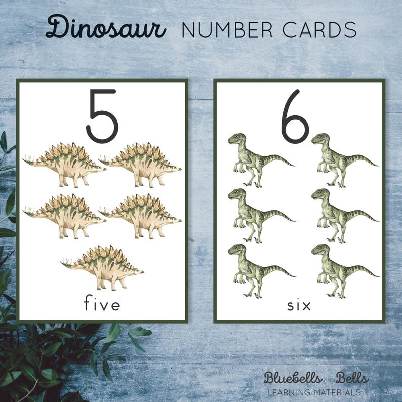 Dinosaur Counting Cards. Printable Dino Number Flash Cards. Preschool ...
