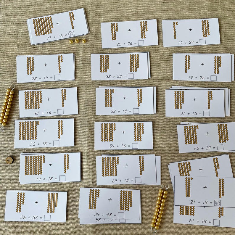Montessori Golden Beads Addition Dynamic to 100. Golden Beads Extension ...