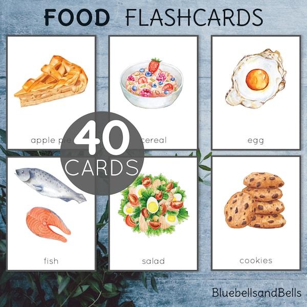 Cartes flash alimentaires imprimables. Activité de vocabulaire préscolaire et maternelle.