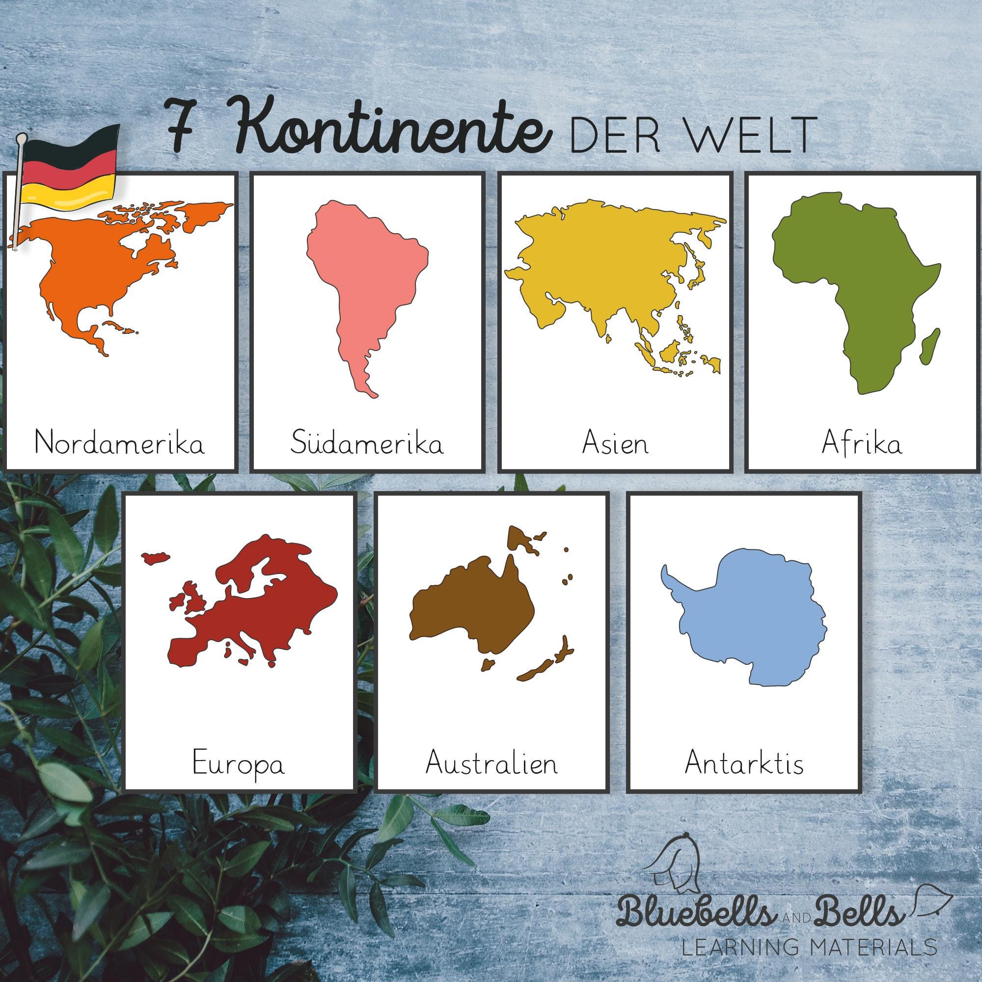 Montessori Kontinente der Welt Lernkarten. Kindergarten und Vorschule  druckbare Weltkarte.