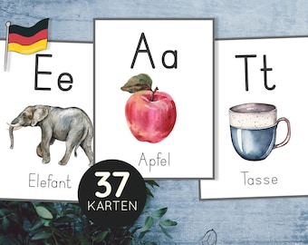 Anlaute Bildkarten. Alphabet druckbare Lernkarten.