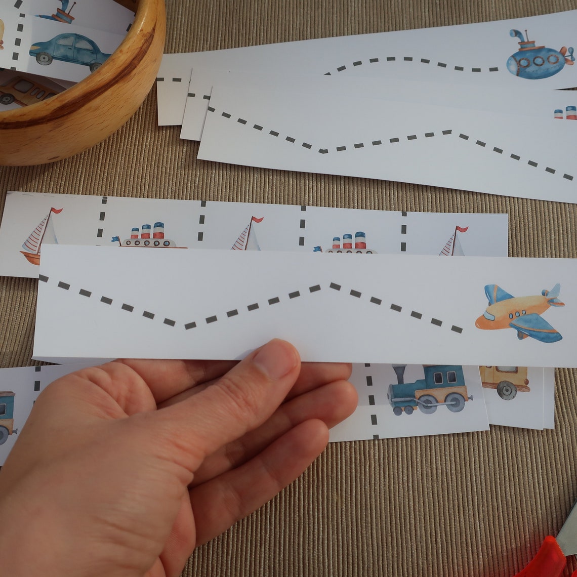 Montessori Printable Cutting Practice Strips Transportation. - Etsy