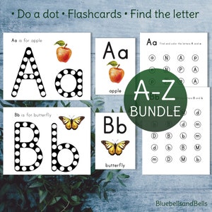 Tarjetas didácticas del alfabeto, hojas de trabajo de letras con puntos, identificación de letras imprimibles. Actividades de la letra de la semana. Montessori imprimible.