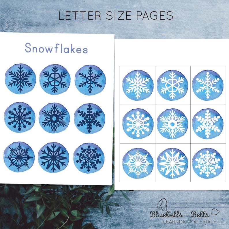 Snowflake shadow matching cards. Montessori winter printable. image 6