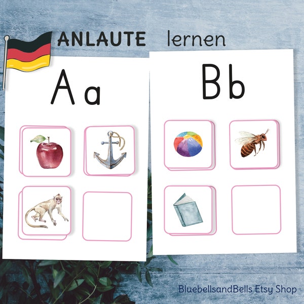 Anlaute Montessori Vorschule Material. Alphabet Kindergarten druckbare Arbeitsblätter.