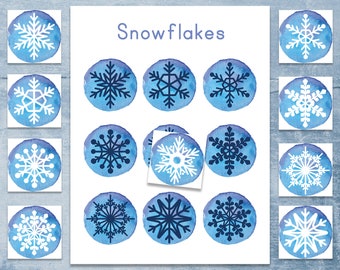 Snowflake shadow matching cards. Montessori winter printable.