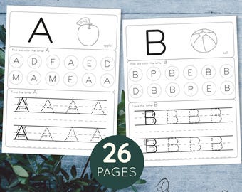 Alphabet worksheets. Letter tracing, dab the letter, phonics coloring. Uppercase letter activity.