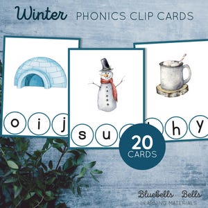 Cartes à clip phoniques imprimables Montessori d'hiver. Activité sonore d'initiation pour le préscolaire et la maternelle.