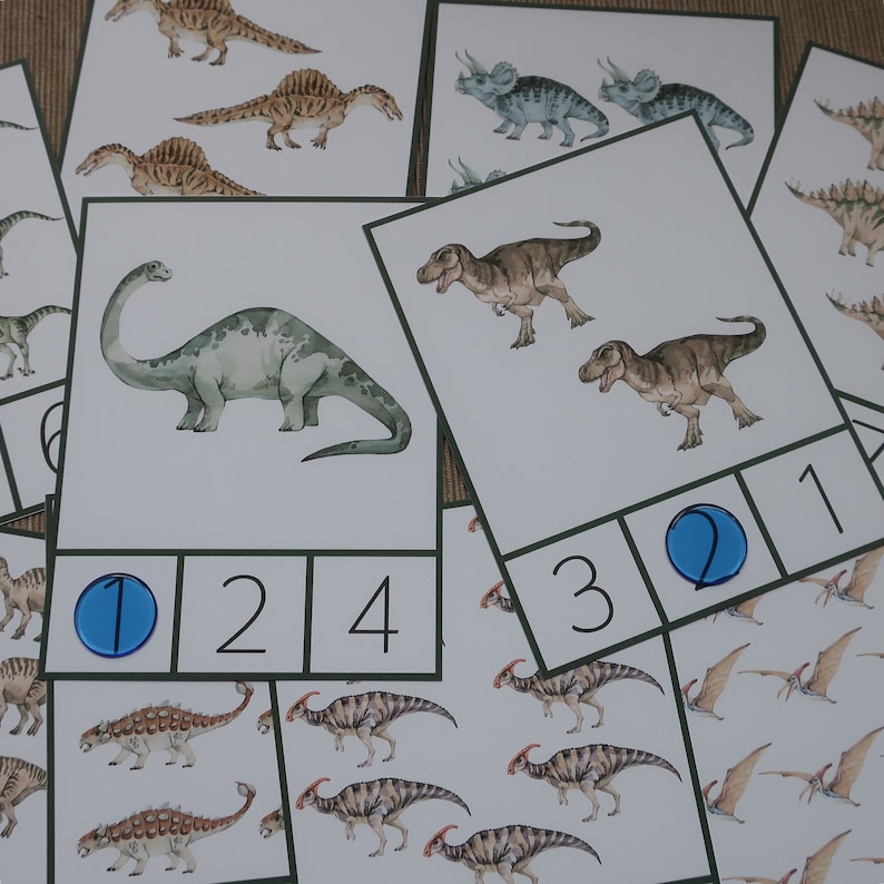 Dinosaur Count and Clip Cards 1-10. Preschool Montessori Math Printable ...
