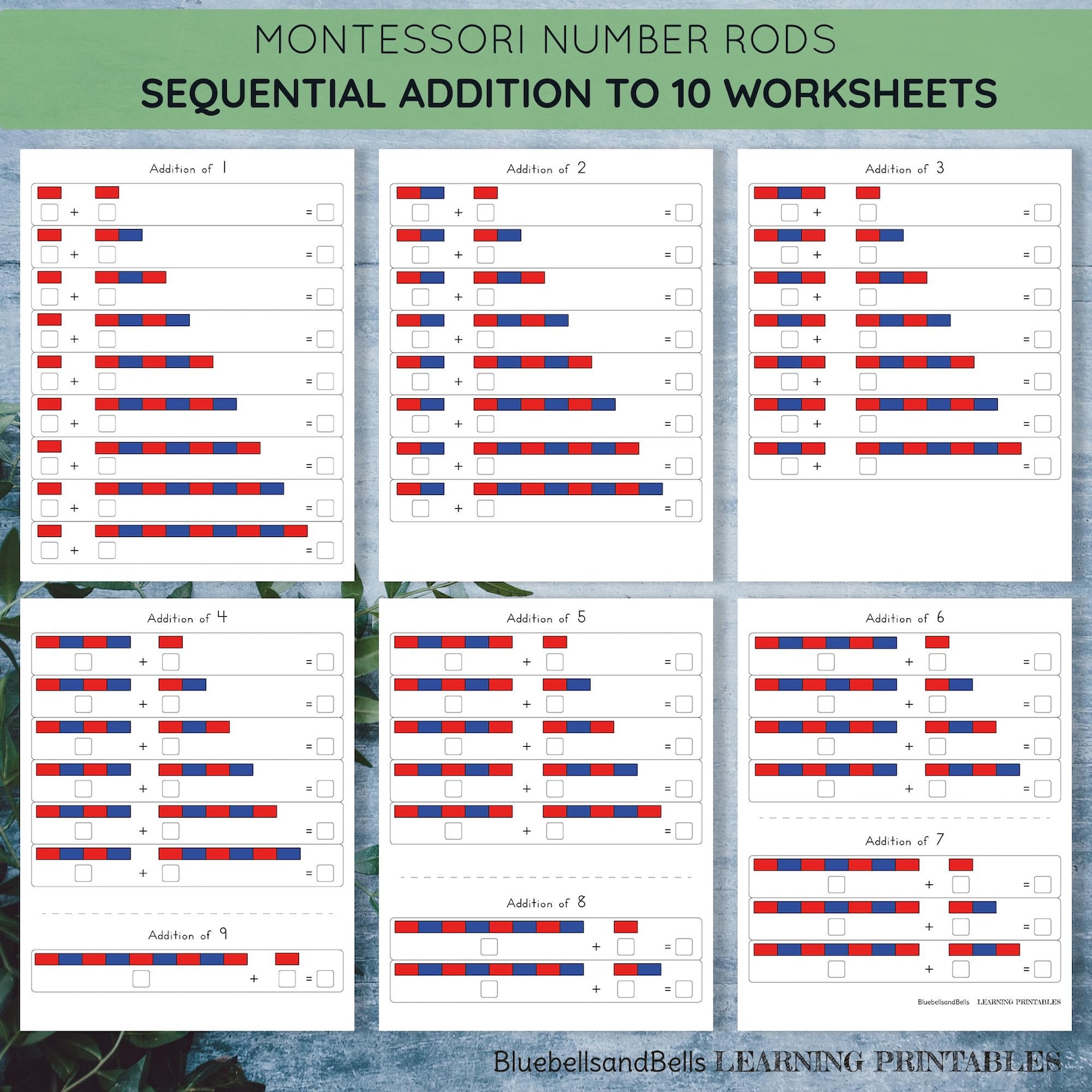 Printable Rods Science Montessori Addition Worksheets Number Rods. Kindergarten and 1st Grade ...