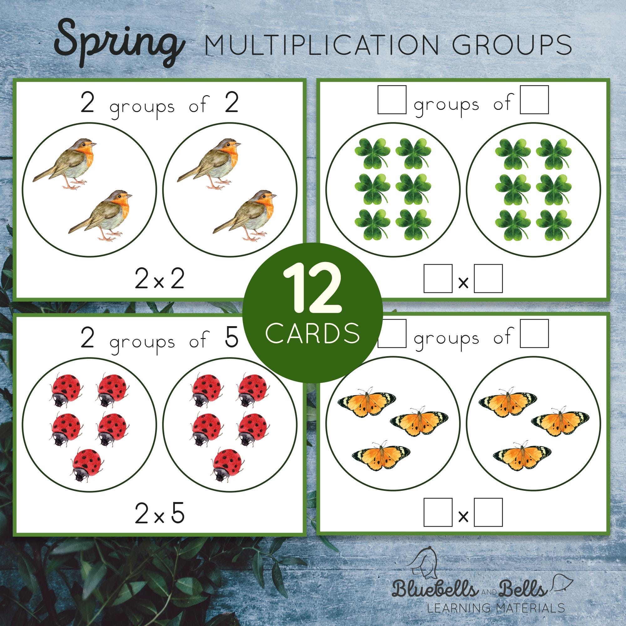 Spring Montessori Printable Multiplication Groups Fact Cards and Task ...