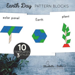 Earth day Pattern blocks templates. Spring printable for kindergarten and preschool.