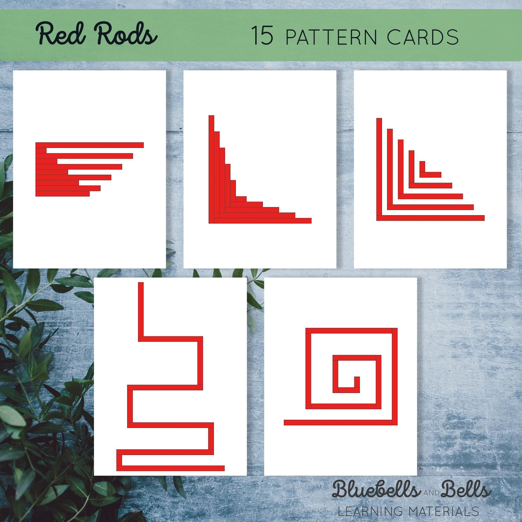 Printable Rods Science Montessori Red Rods Pattern Cards. Sensorial Extension Printable ...