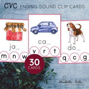 Cartes audio de fin. Cartes de mots Montessori CVC. Activité à imprimer de Phonics pour le préscolaire et la maternelle.