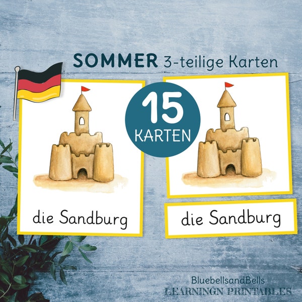 Montessori Sommer 3-teilige Karten. Wortschatz Kindergarten Bildkarten.