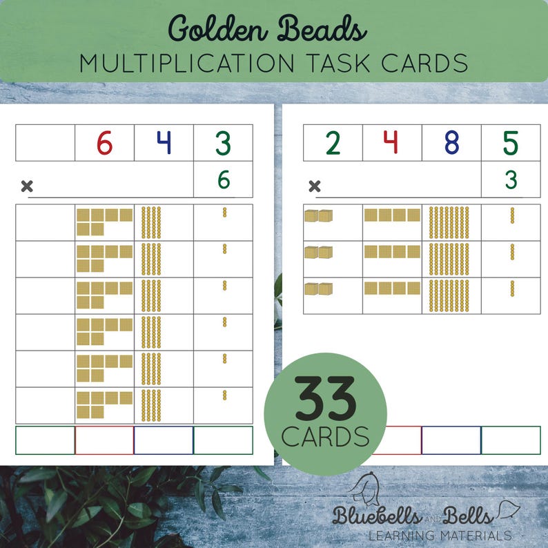 Montessori Golden Beads Multiplication Printable Task Cards. - Etsy