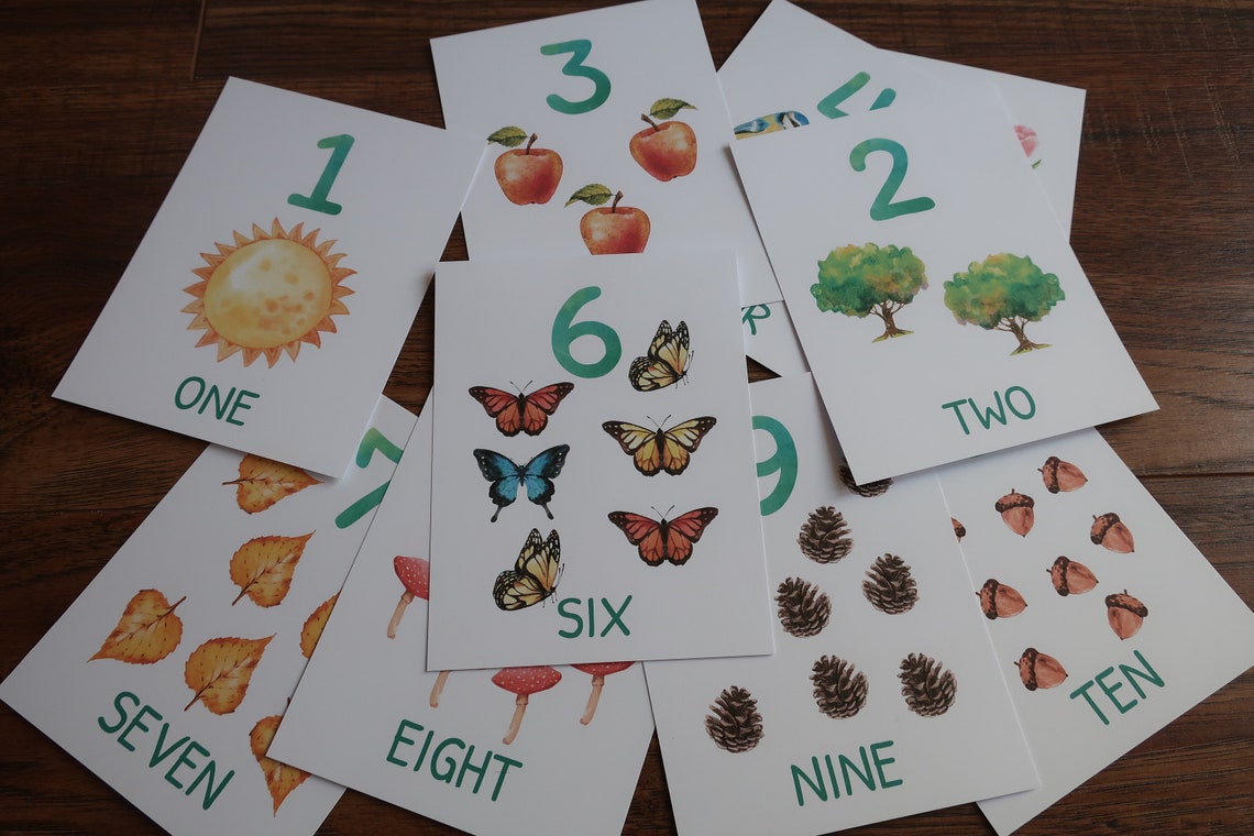 nature number cards 1 10 counting cards toddler printable etsy