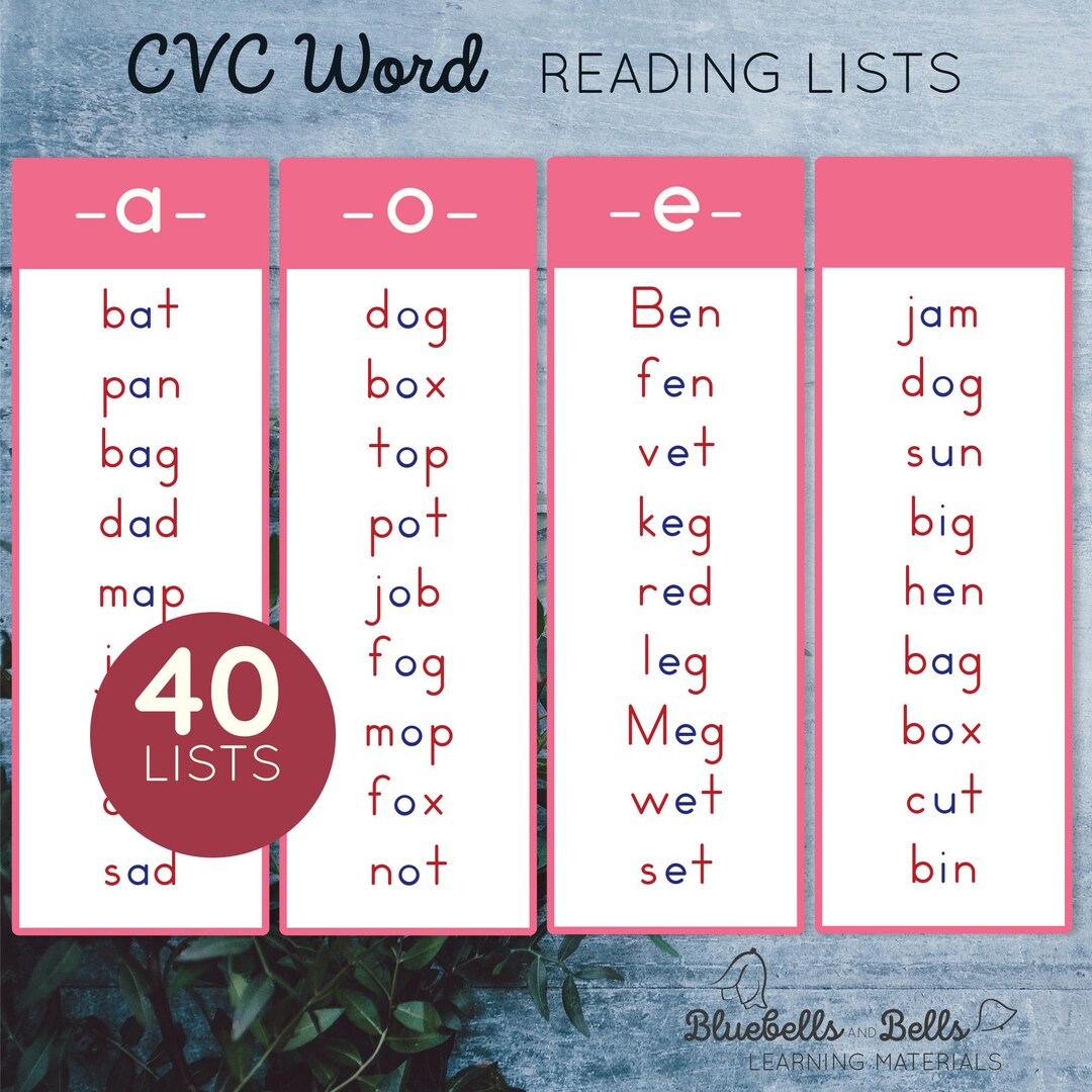 Montessori Reading CVC Word Lists. - Etsy UK