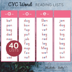 Montessori reading CVC Word lists.