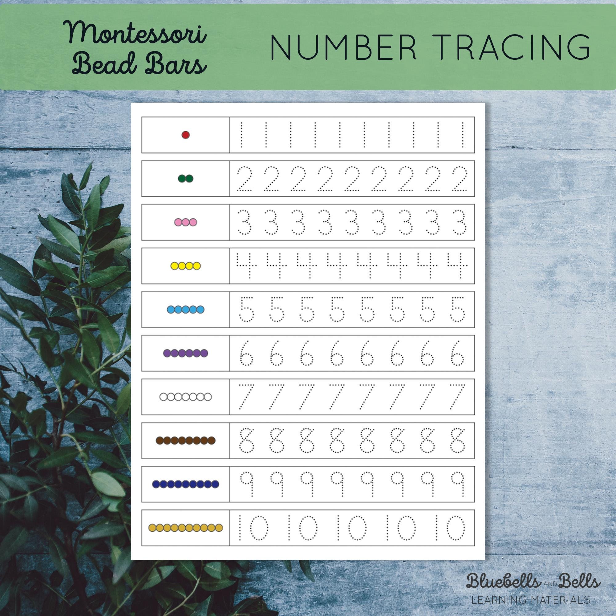 Montessori Bead Stair Number Tracing Worksheets. Kindergarten ...
