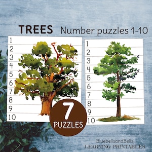 Trees Preschool Printable Puzzle Number Sequence 1-10. Kindergarten ...